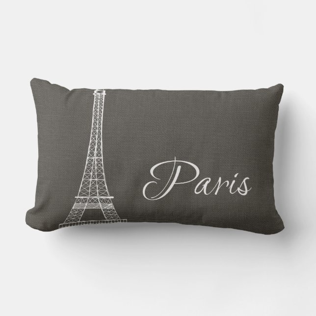 Elegant Paris Eiffel Tower Dark Grey Burlap Kijk u Kussen (Voorkant)