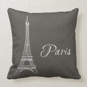 Elegant Paris Eiffel Tower Dark Grey Burlap Kijk u Kussen