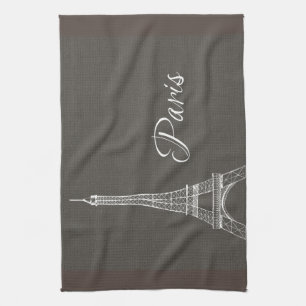 Elegant Paris Eiffel Tower Dark Grey Burlap Kijk u Theedoek