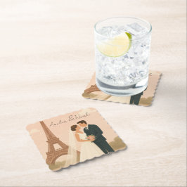 Elegant Paris Wedding Paper Coaster – Eiffel Tower Kartonnen Onderzetters