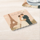 Elegant Paris Wedding Paper Coaster – Eiffel Tower Kartonnen Onderzetters (Gebogen)