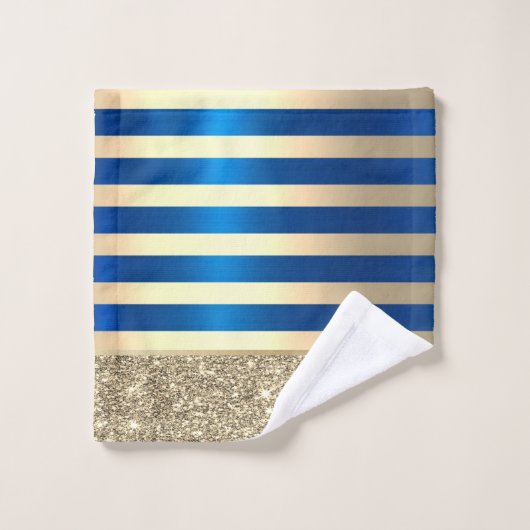 Élégant Parties scintillant Bleu Gold Stripes élég (Gant de toilette)