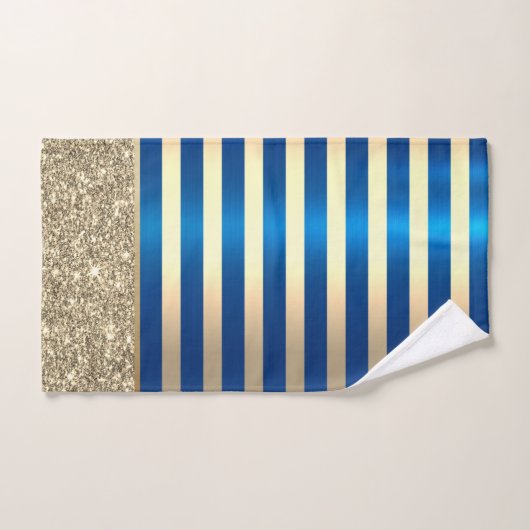 Élégant Parties scintillant Bleu Gold Stripes élég (Serviette à main)