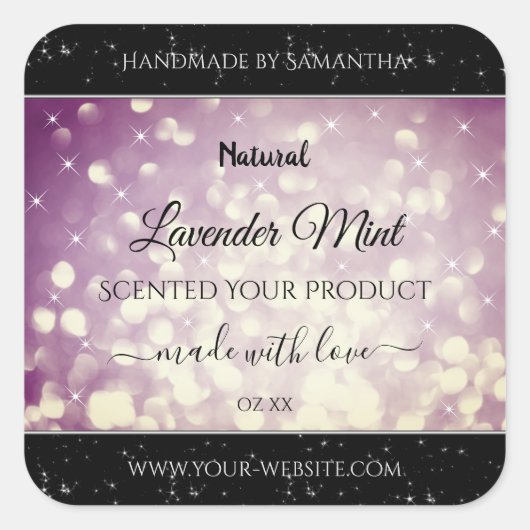 Élégant Parties scintillant violet Étiquettes d'em (Devant)