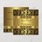 Elegant Party Gold Black Floral Kaart (Voorkant / Achterkant)