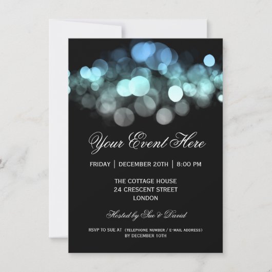 Elegant Party Invitation Blue Black Kaart (Voorkant)