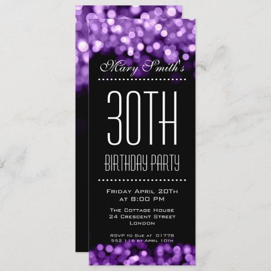 Elegant Party Invitation Sparging Lights Paars Kaart (Voorkant / Achterkant)