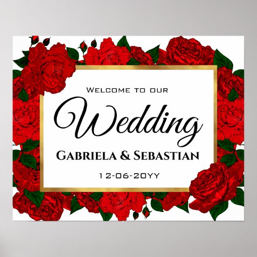 Elegant Passion Red Roses Welcome Weddenschap Poster (Voorkant)