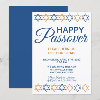 Elegant Passover Sedar Blue en Gold Star van David Kaart