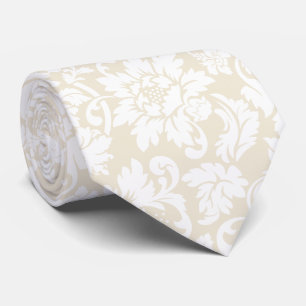 Elegant pasta beige en witte platte Damaskers Stropdas