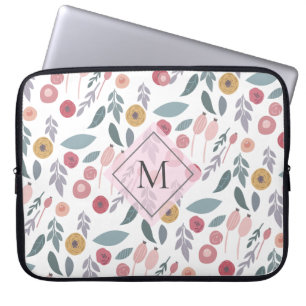 Elegant pasta Floral Pattern Monogram Laptop Sleeve