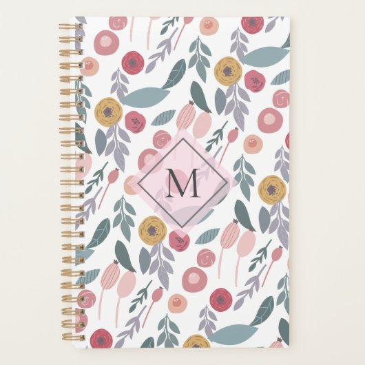 Elegant pasta Floral Pattern Monogram Planner (Voorkant)