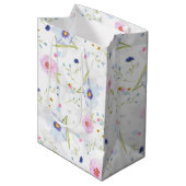 Elegant pastblauw en roze bloemen medium cadeauzakje (Voorkant Gekanteld)