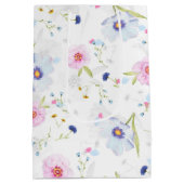 Elegant pastblauw en roze bloemen medium cadeauzakje (Achterkant)