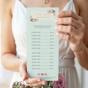 Elégant Pastel Aquarelle Floral Menu Prix