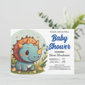 Elegant pastel blauw dinosaurus jongen Baby shower Kaart (Staand voorkant)