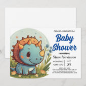 Elegant pastel blauw dinosaurus jongen Baby shower Kaart (Voorkant / Achterkant)