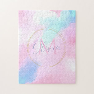 Elegant Pastel Blauw Roze Waterverf Schilderen Legpuzzel