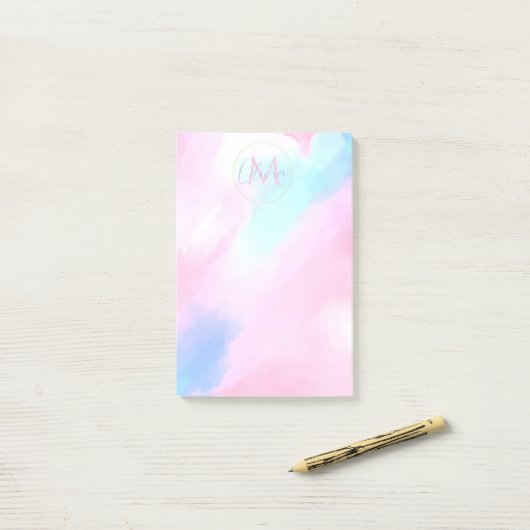 Elegant Pastel Blauw Roze Waterverf Schilderen Post-it® Notes (Op bureau)