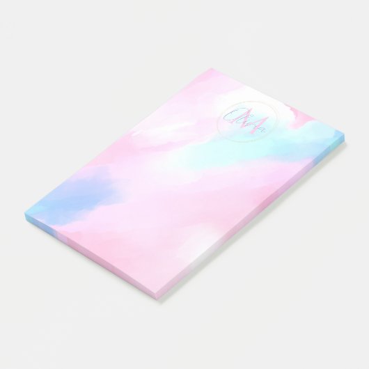 Elegant Pastel Blauw Roze Waterverf Schilderen Post-it® Notes (Schuin)