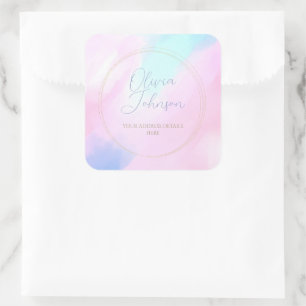 Elegant Pastel Blauw Roze Waterverf Schilderen Vierkante Sticker