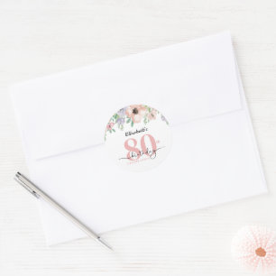 Elegant Pastel Bloem 80ste Verjaardagsfeestje Ronde Sticker