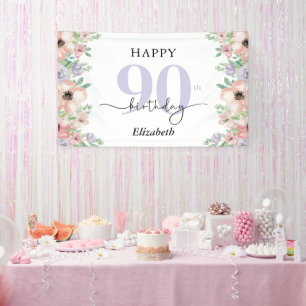 Elegant Pastel Bloem 90ste Verjaardagsfeestje Spandoek