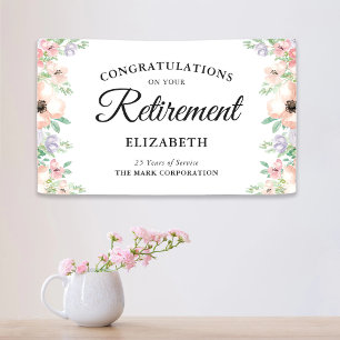 Elegant Pastel Bloemige Pensioenfeest Spandoek