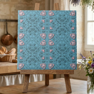 Elegant Pastel Blue en Pink Modern Damask Patroon Tegeltje