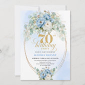 Elegant Pastel Blue Flowers 70th Birthday Invites Kaart (Voorkant)