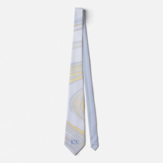 Elegant Pastel Blue Gold Marble Pattern Initialen Stropdas (Voorkant)