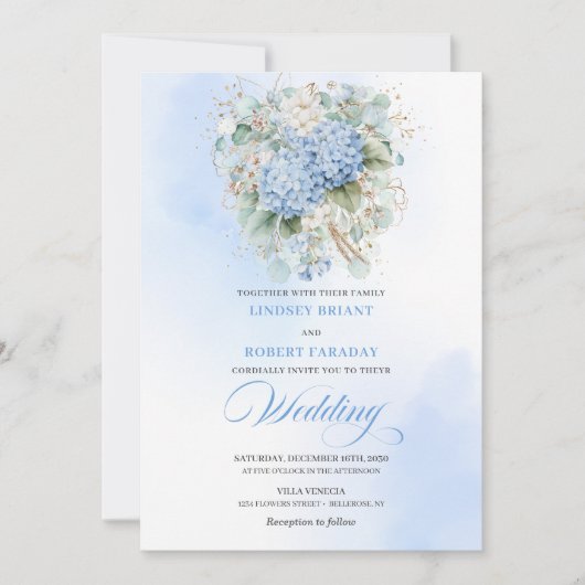 Elegant Pastel Blue Hydrangea Wedding Invitation (Devant)