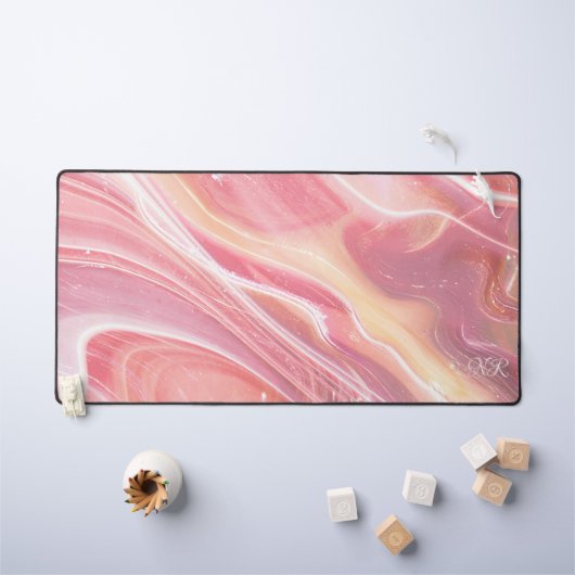 Élégant Pastel Blush Rose Girl Monogram Marbly (Tableau pour enfants)