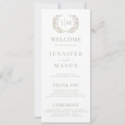 Élégant Pastel Bohémien Programmes de Mariage Flor (Devant)