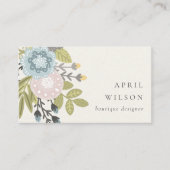 Elegant Pastel Boho Blush Blue Green Leafy Floral Visitekaartje (Voorkant)