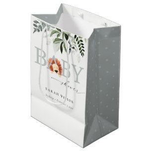 Elegant pastel Cute Lion Foliage Baby shower Medium Cadeauzakje