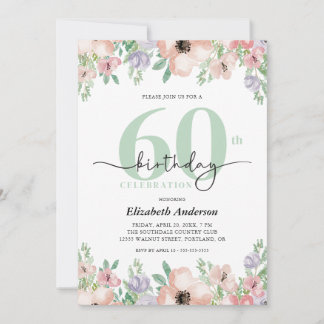 Elegant Pastel Floral 60th Birthday Party Kaart