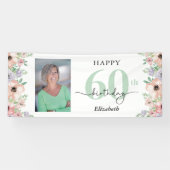 Elegant Pastel Floral 60th Birthday Party Photo Spandoek (Horizontaal)