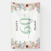 Elegant Pastel Floral 60th Birthday Party  Spandoek (Verticaal)