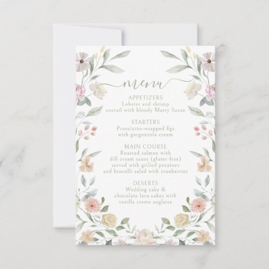 Elégant Pastel Floral Bohemian Menu Mariage (Devant)