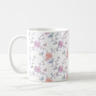 Elegant Pastel Floral Mosaic Butterfly Coffee Mug Koffiemok