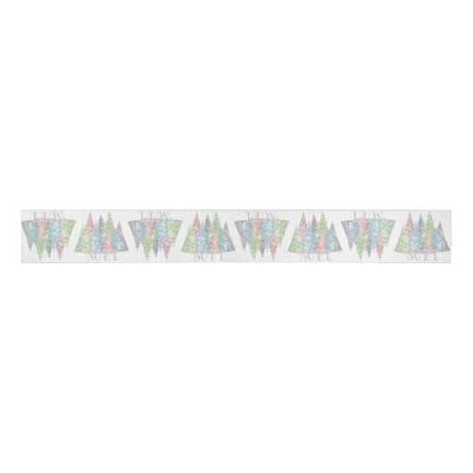 Elegant Pastel Glitter Trees Kerstmis Grosgrain Lint (Voorkant)