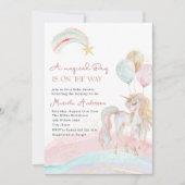 Elégant Pastel Gold Unicorn Aquarelle Invitation (Devant)