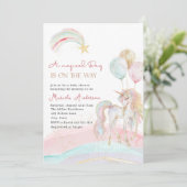 Elégant Pastel Gold Unicorn Aquarelle Invitation (Debout devant)