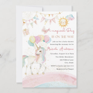 Elégant Pastel Gold Unicorn Aquarelle Invitation