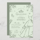 Elégant Pastel Green Sage Quinceanera Invitation (Devant / Derrière)