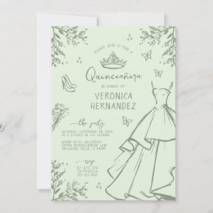 Elégant Pastel Green Sage Quinceanera Invitation