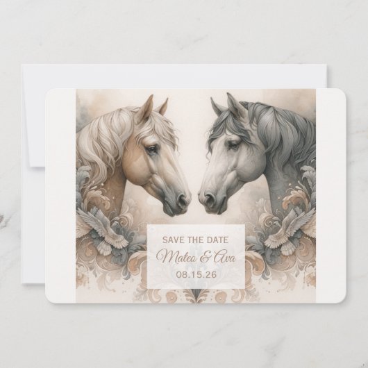 Élégant Pastel Horses Mariage Enregistrer La Carte (Devant)