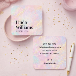 Elegant Pastel Marble Business Card with Gold  Vierkante Visitekaartje