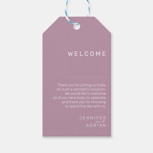 Elegant Pastel Minimal Paars Weddenschap Welkomstc Cadeaulabel (Voorkant)